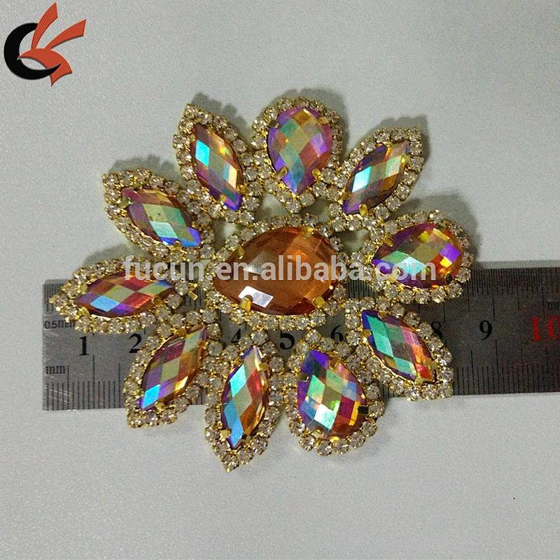 flatback sew on AB rhinestone brooch appliques for Carnival dress
