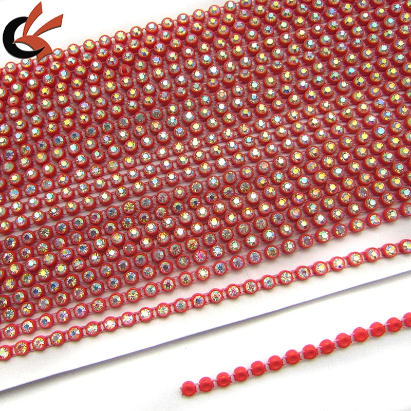AB clear Rhinestone Trimming Sew on with red Plastic cup base
