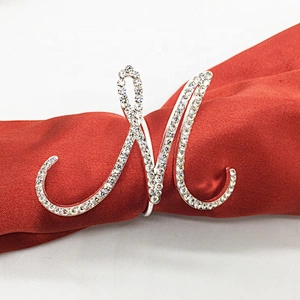 Wedding Bridal Dinner Table Accessories Rhinestone Crystal Letter Napkin Ring Wholesale