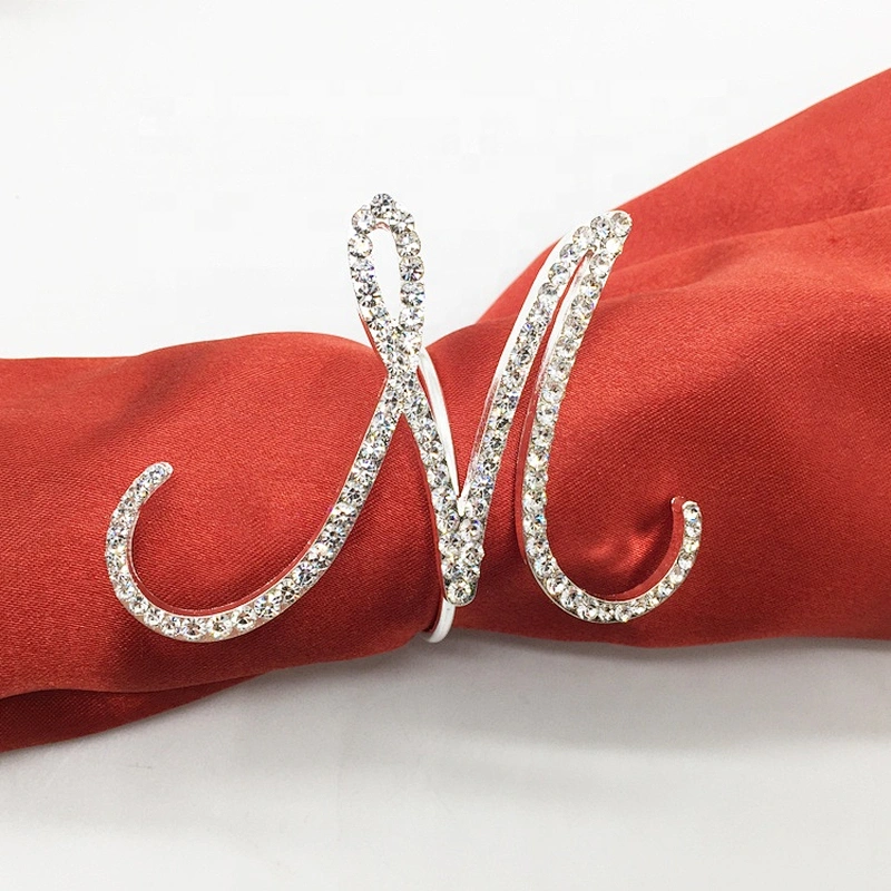 Wedding Bridal Dinner Table Accessories Rhinestone Crystal Letter Napkin Ring Wholesale