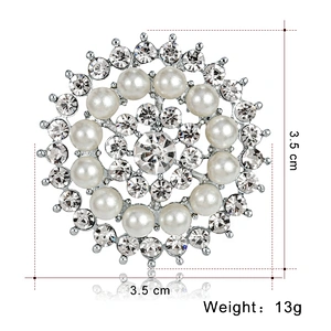 Custom Fashion Small Ivory Pearl Clear Rhinestone Brooch