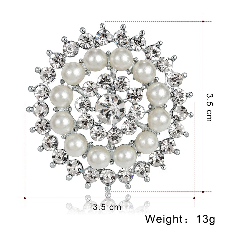 Custom Fashion Small Ivory Pearl Clear Rhinestone Brooch