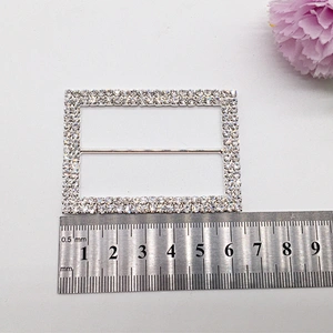 Fashion wholesale two lines clear rhinestone rectangle crystal buckle for sale