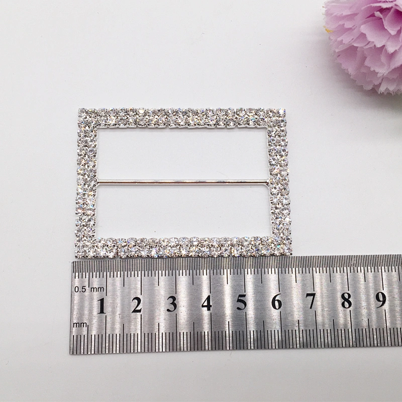 Fashion wholesale two lines clear rhinestone rectangle crystal buckle for sale