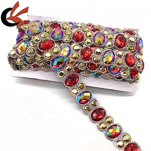 Hot red/red AB gold heat transfer rhinestone trims tape