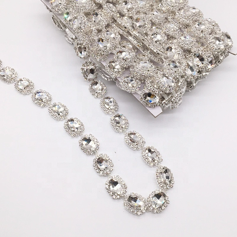 Wholesale glass designs rhinestone lace trims crystal type rhinestone chain trimmings