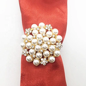Vintage Tablescape Bling Rhinestone Wedding Pearl Napkin Ring Wholesale