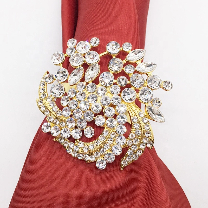 New design fashion wedding gold rhinestone floral napkin ring wholesale