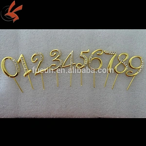 NEW 3-3.5cm glossy silver cheap metal Crystal Rhinestone Number Cupcake Topper