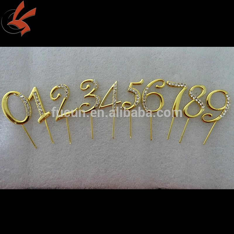 NEW 3-3.5cm glossy silver cheap metal Crystal Rhinestone Number Cupcake Topper
