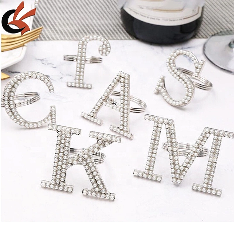 wholesale wedding letter decorative plating silver pearl letter napkin ring