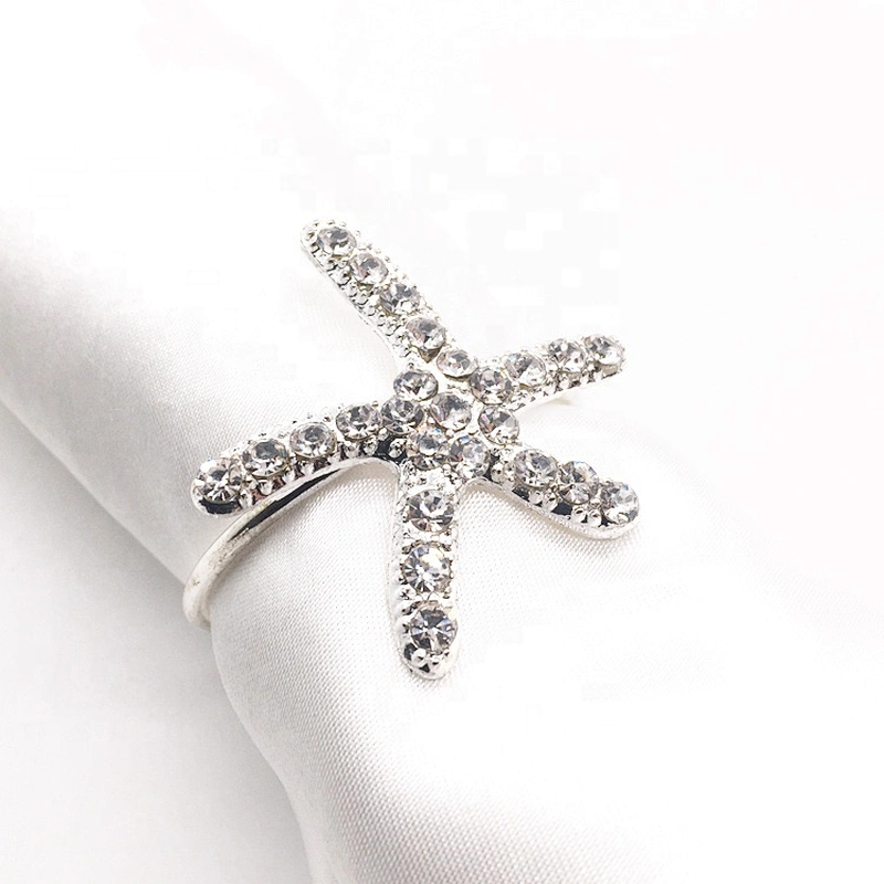 Home Decoration Christmas silver starfish design rhinestone napkin ring