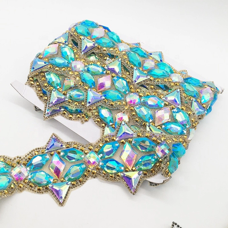 Wholesale hot fix crystal rhinestone trimming adhesive rhinestone tape for garment shoe and bag