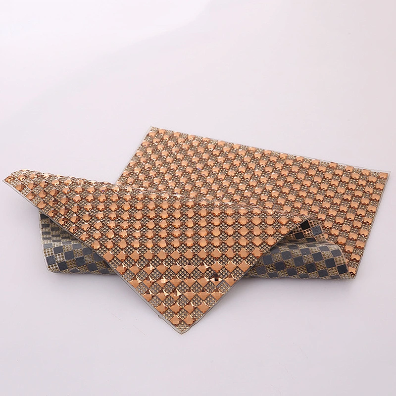 Hotfix Rhinestones Champagne Gold Color Hotfix Crystal Mesh Sheet for Garment Decor