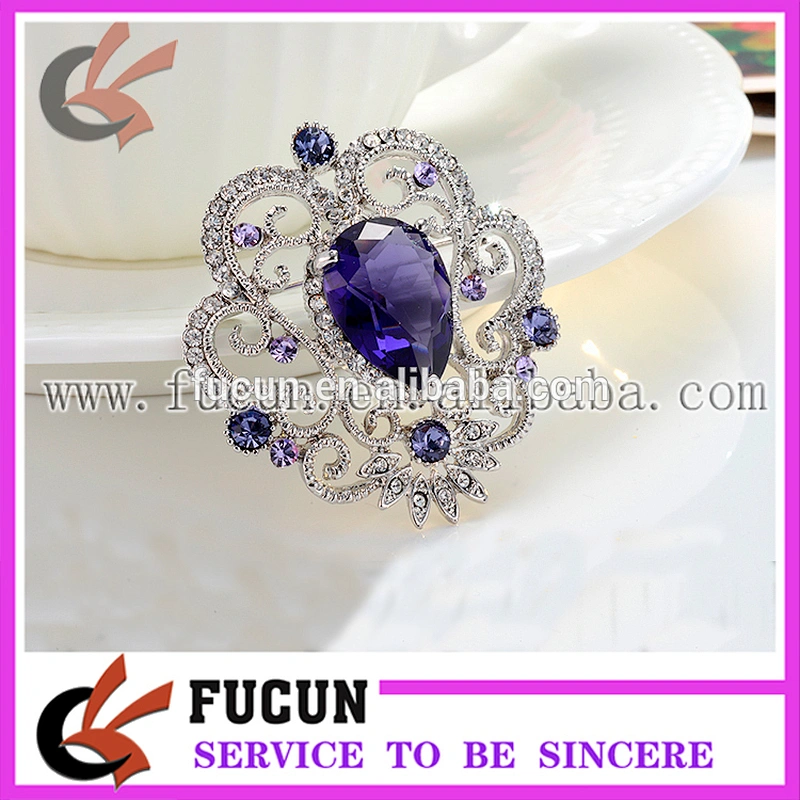custom fashion jewelry purple rhinestone brooch with pin wedding