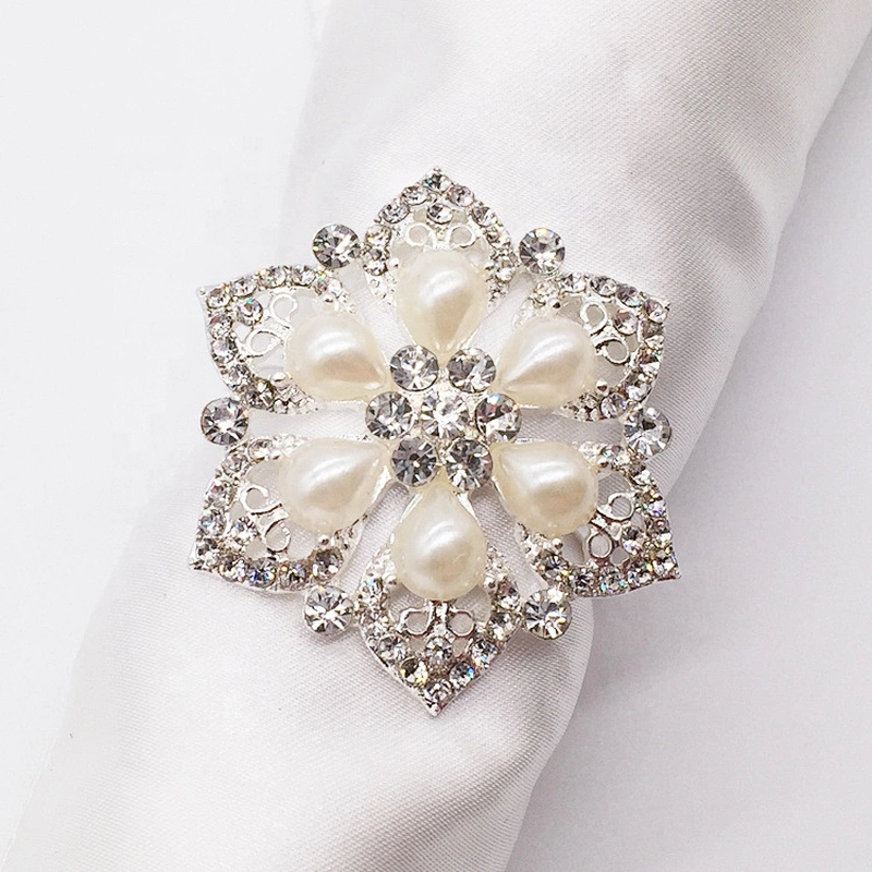 Handmade Technics table napkin pearl styles decorative clear rhinestone napkin ring