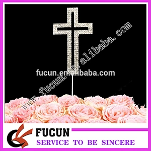 Customized small cross design rhinestone cake topper for Christening
