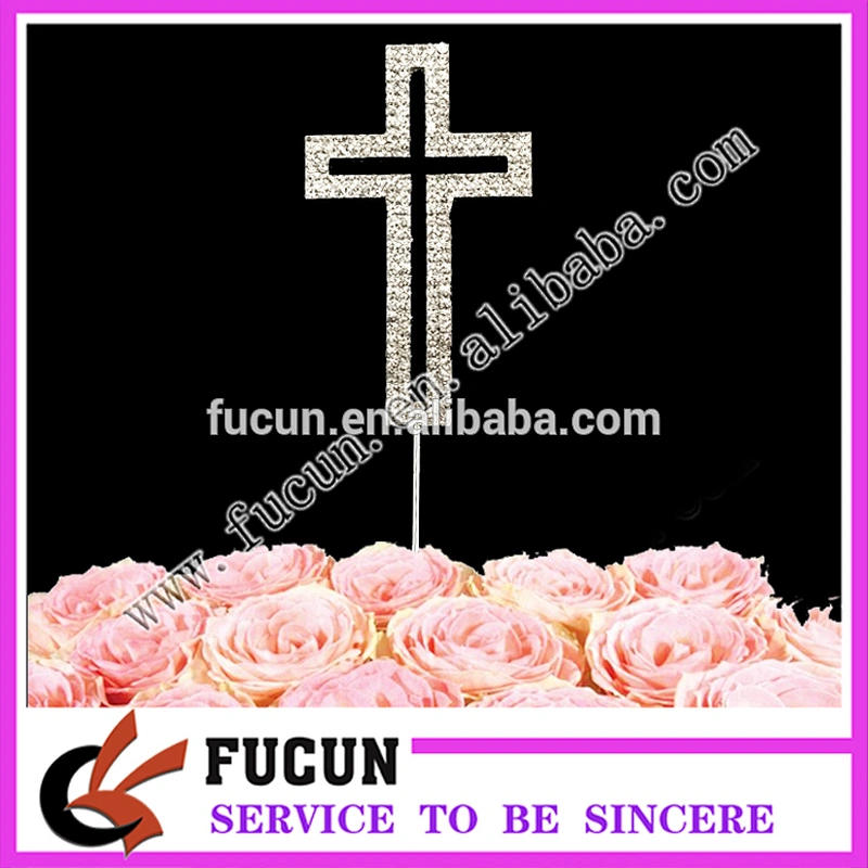 Customized small cross design rhinestone cake topper for Christening