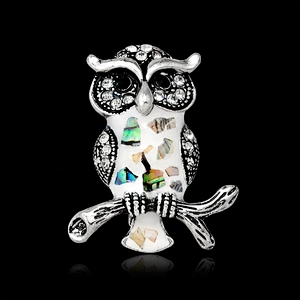 custom antique silver animal brooch shell decorative rhinestone owl brooch pin