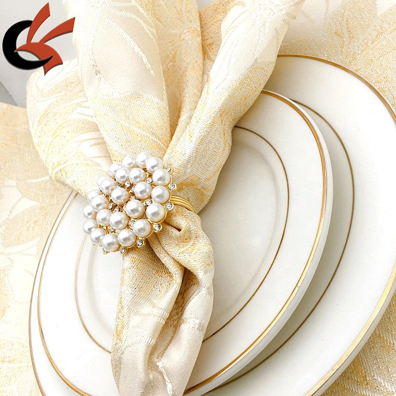 Metal Gold Plated Bling Pearl Napkin Ring for Table Decoration