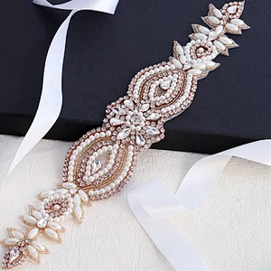Wholesale Costume Beads Rhinestone Wedding Bridal Beaded Lace Ribbon Headpiece Trim Appliques