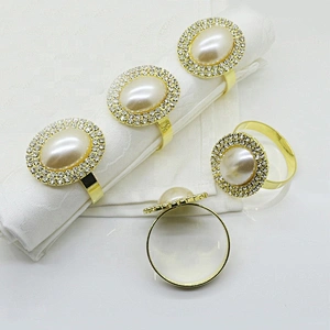 Factory Bulk Mass Production Cheap White Pearl Rhinestone Oval Napkin Ring Holder