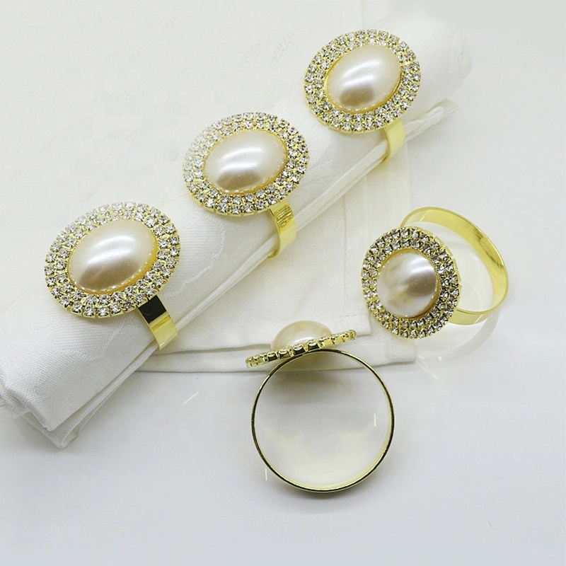 Factory Bulk Mass Production Cheap White Pearl Rhinestone Oval Napkin Ring Holder