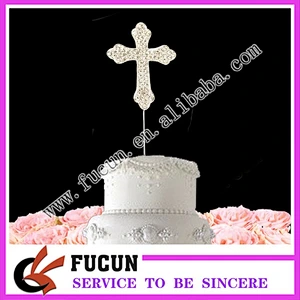 Festival party supplier table centerpieces rhinestone Cross Church Baptisms Christening cake topper