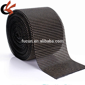 30-Row Wholesale Black base Topaz Crystal Rhinestone Mesh Ribbon