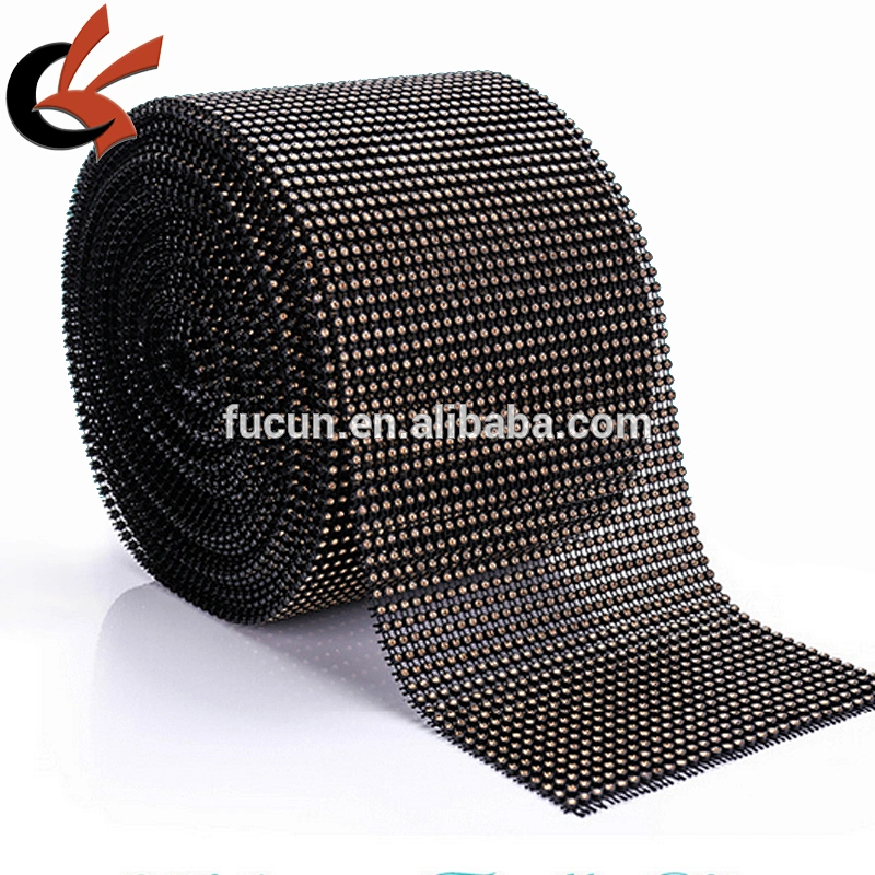 30-Row Wholesale Black base Topaz Crystal Rhinestone Mesh Ribbon