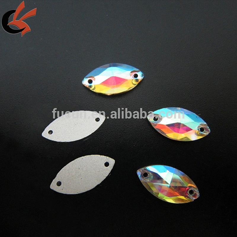 5*10mm 2 hole clear AB navette faceted flatback crystal glass sew on rhinestones