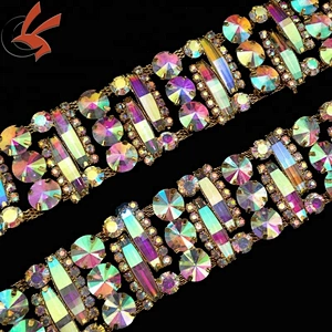 shining AB crystal rhinestone trimming diamante chain trims rhinestone applique trim