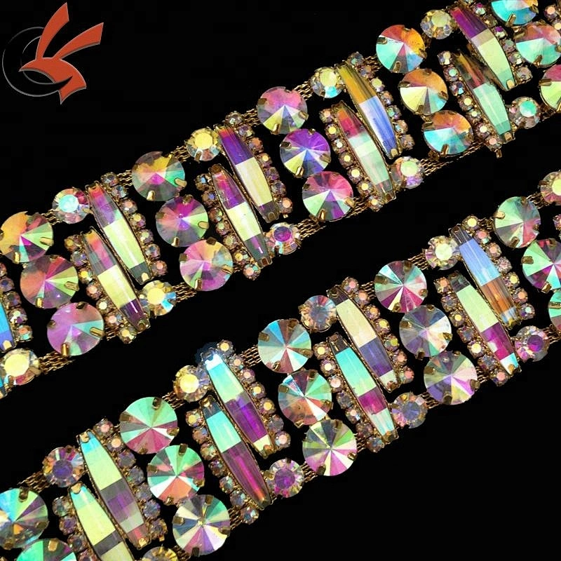 shining AB crystal rhinestone trimming diamante chain trims rhinestone applique trim