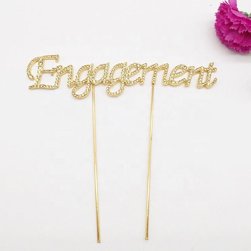 Golden Engagement Valentine's Day Occasion Wedding Rhinestone Cake Topper