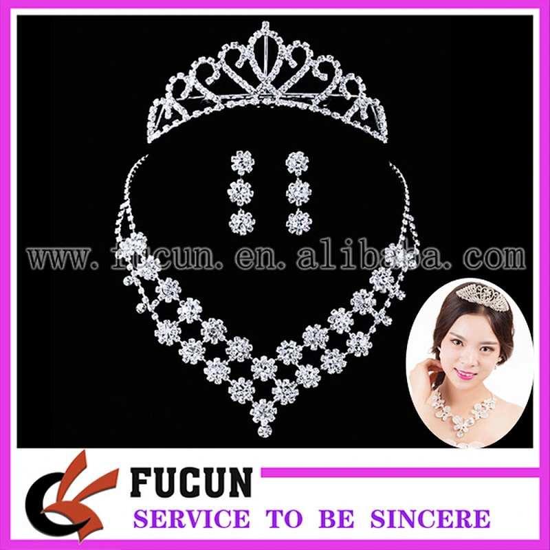 Alloy Silver Plated Rhinestone butterfly glass Necklace, Earrings,crown Bridal Wedding Jewelry Set