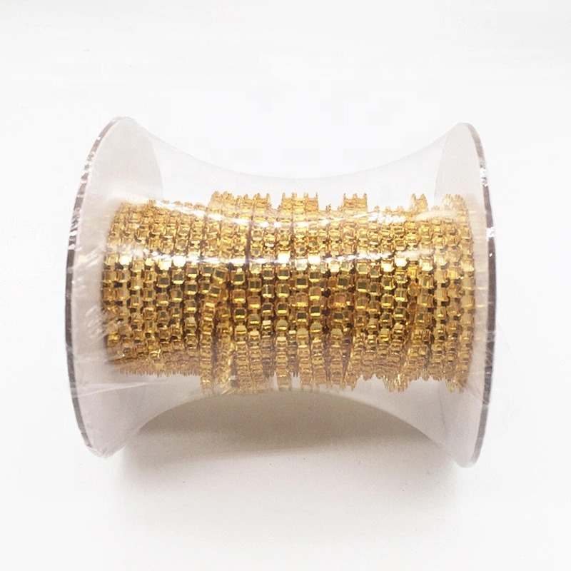 high quality fancy rhinestone cup chain roll 3mm gold settings empty cup chain