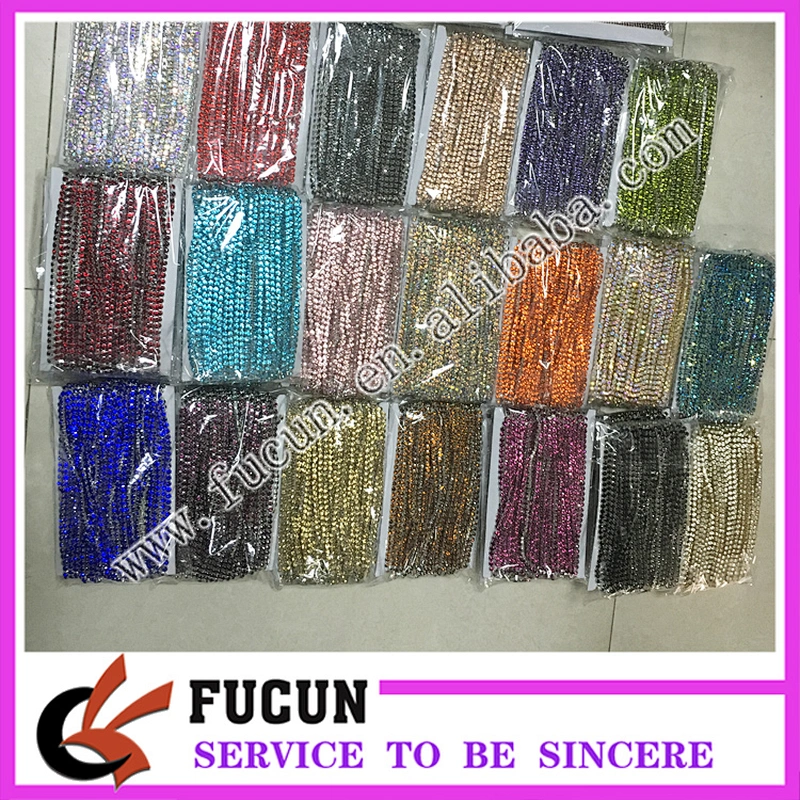 ss8,ss12,ss16,ss18 Sparly sew on silver crystal rhinestone cup chain strass trimming for dress decoration