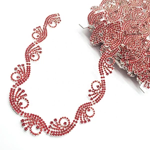 Latest garment accessories sew on red rhinestone rope waistbands banding trim for wedding dress decoration