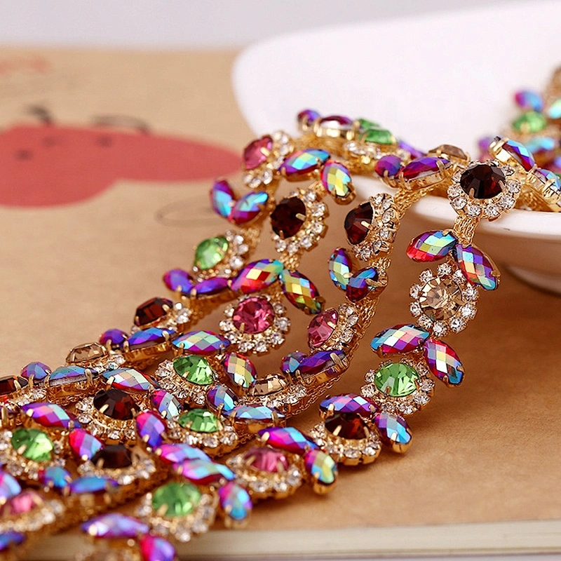 20 Yard Crystal AB Chain Embellishment Decorative Gold Base Rhinestone Trimming