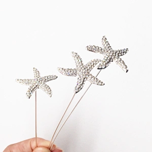 Custom made starfish shaped rhinestone floral bouquet stem brooch