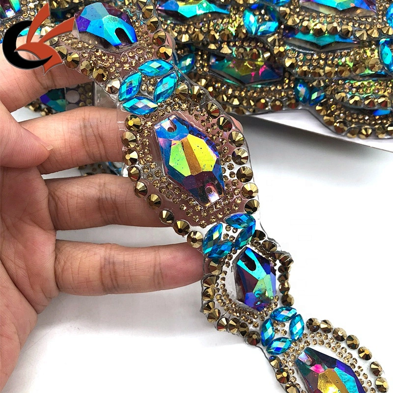 New crystal resin stones decorative iron on trims by yards