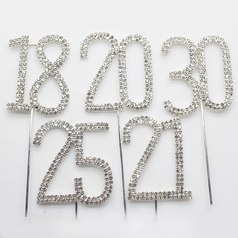 small size wedding rhinestone table number birthday numeral cake toppers wholesale