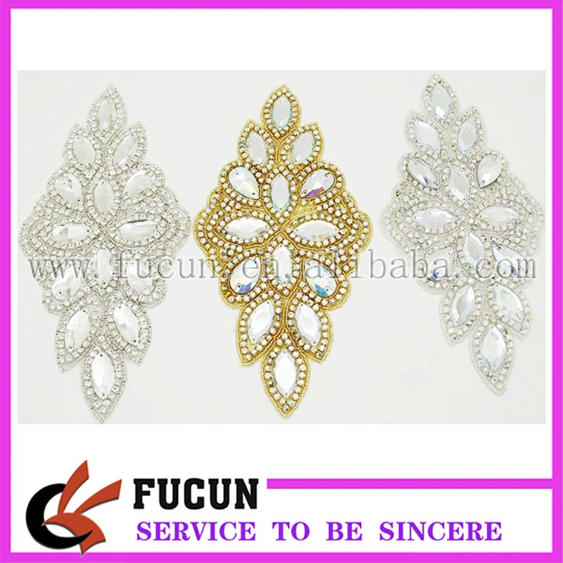 Sew on DIY glass and rhinestone applique bead lace