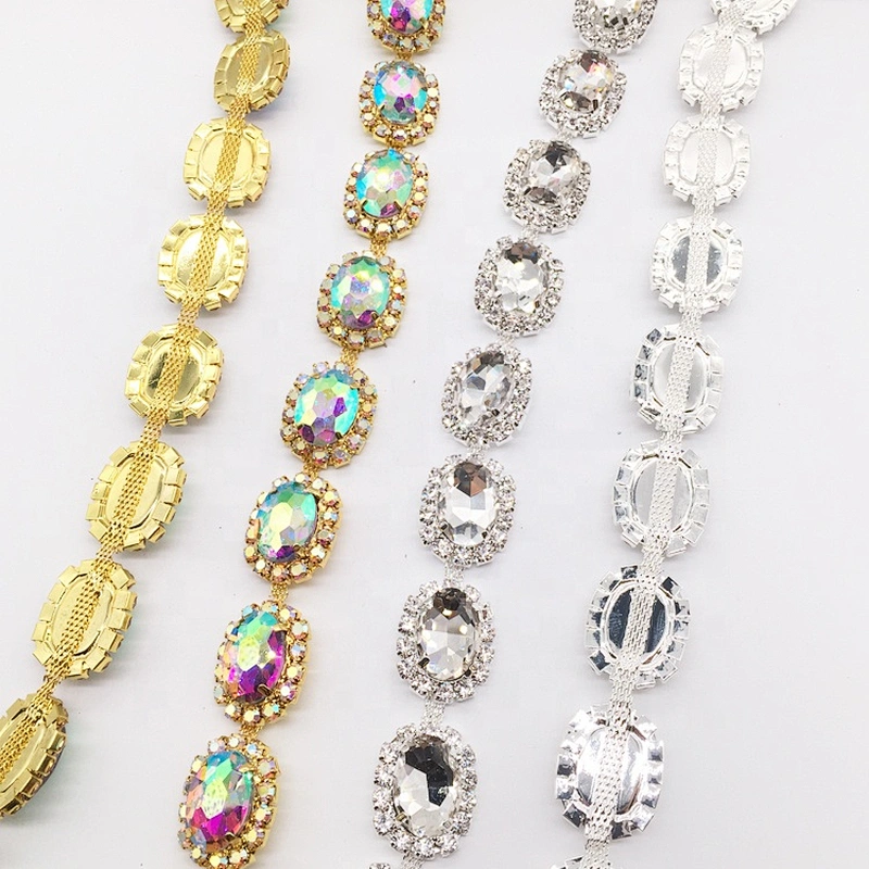 Wholesale glass designs rhinestone lace trims crystal type rhinestone chain trimmings