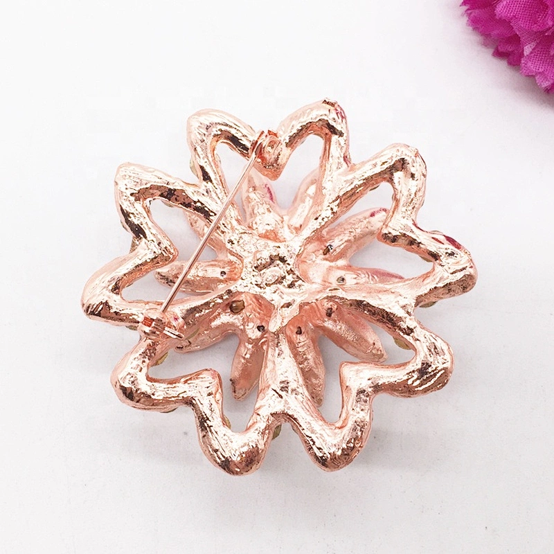Vintage Rhinestone Rose Gold Glass Stones Crystal Brooch With Pin
