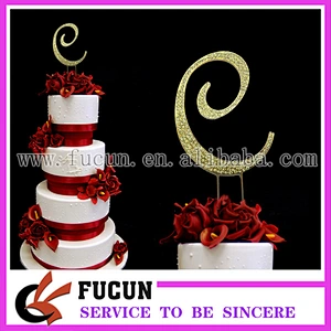 sparkly gold bling rhinestone letter R cake topper