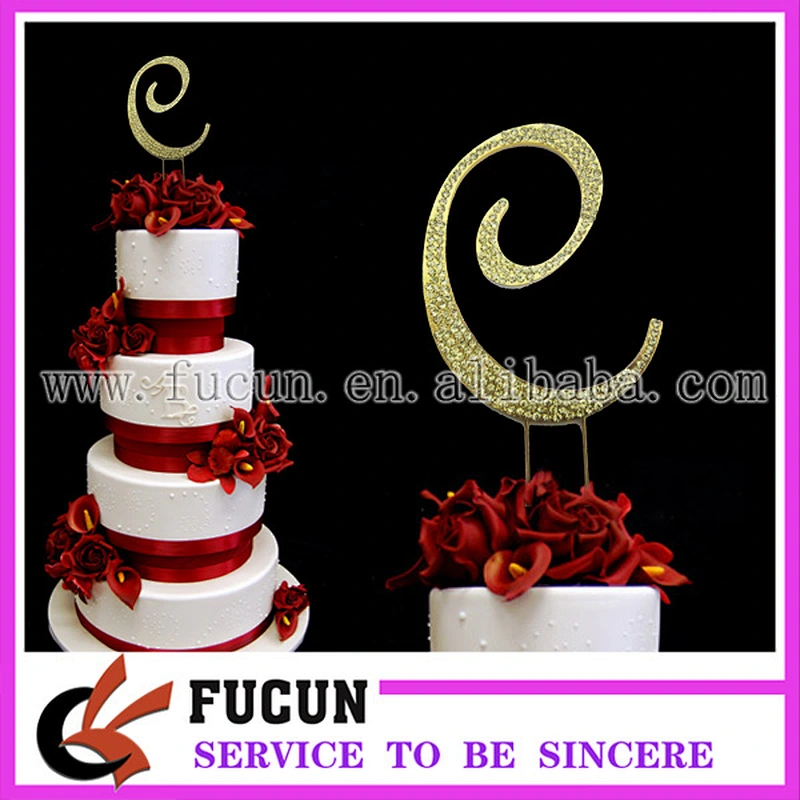 sparkly gold bling rhinestone letter R cake topper