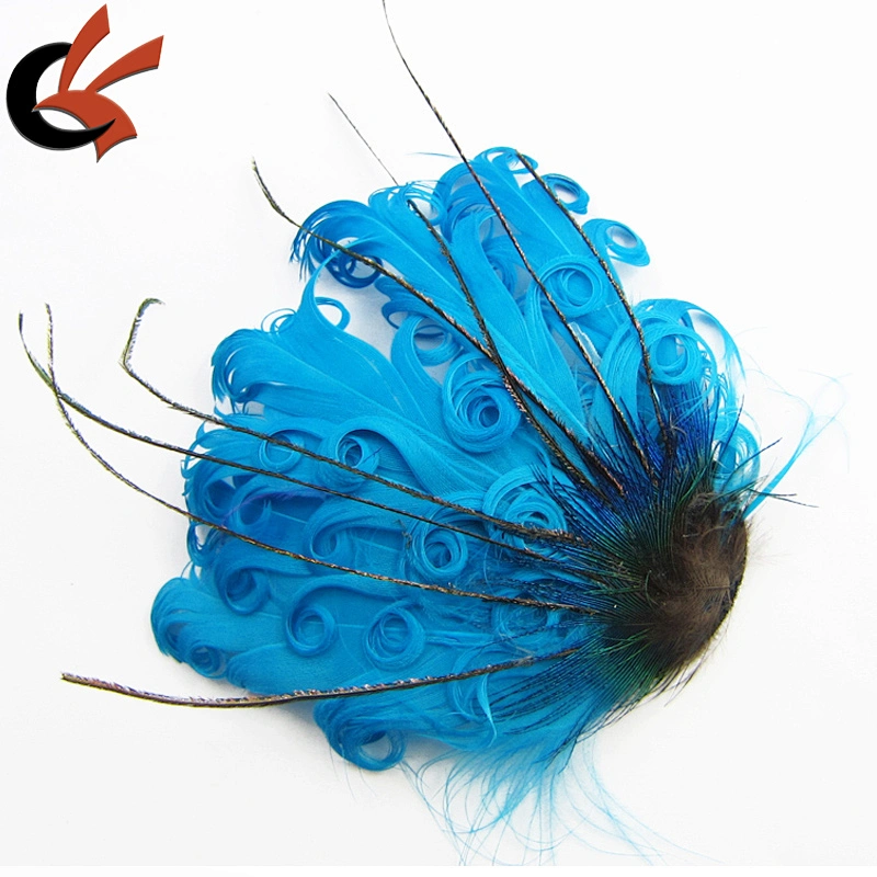 wedding headband peacock white curly feather pad