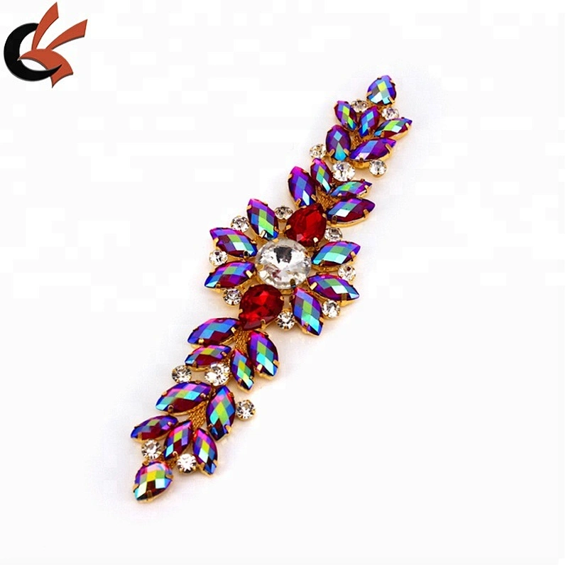 18.2*5.5CM AB Resin rhinestone applique Gold Base wedding Dress Belt Applique