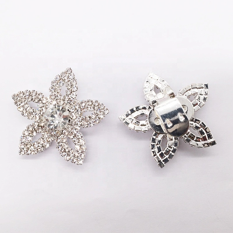 Wholesale Fashion European Women Silver Crystal Flower Rhinestone Floral Clip On Shoe Buckle